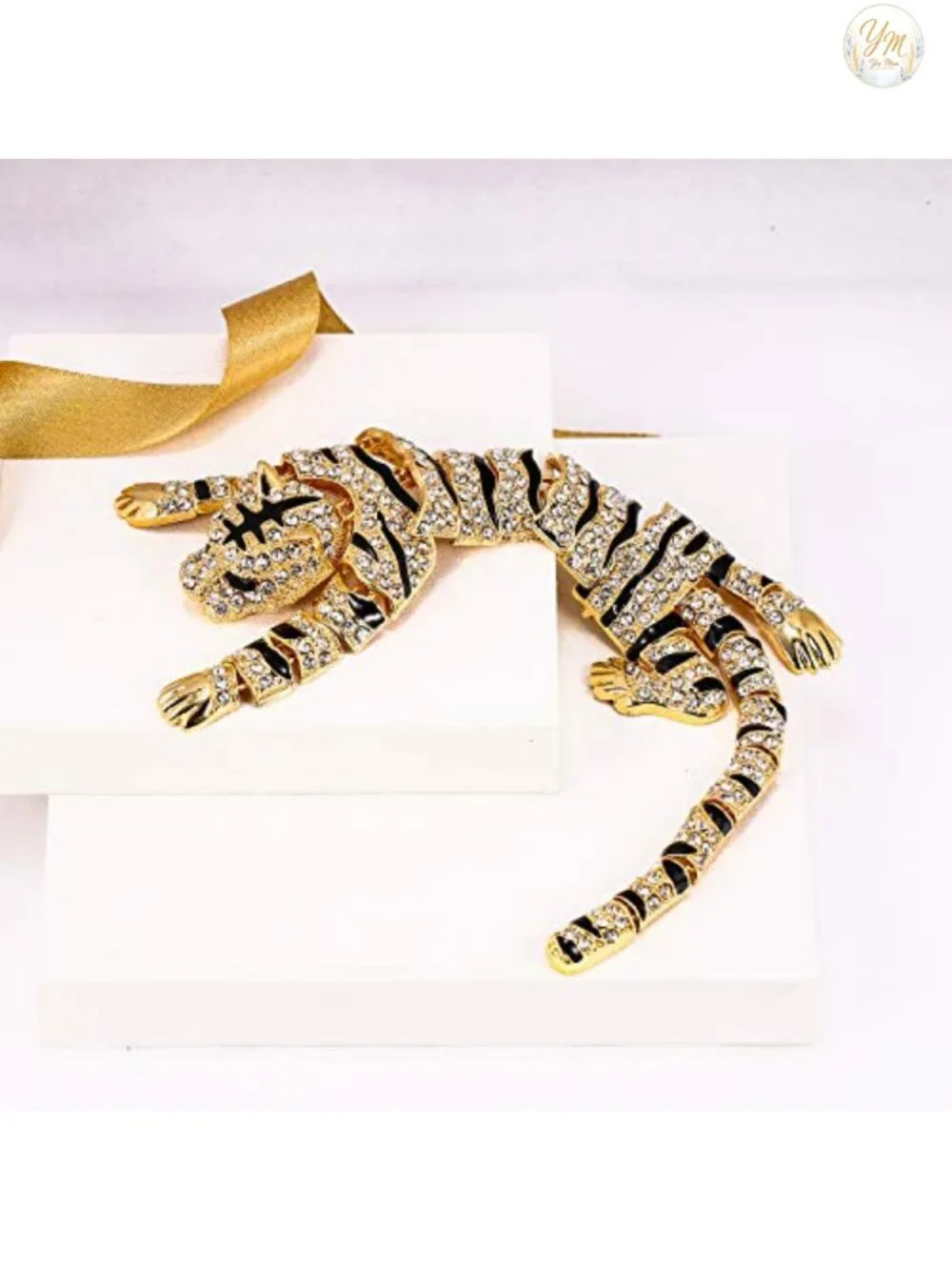 Austrian Crystal Enamel Tiger Brooch Pin - 10 Inch Wildlife Jewelry